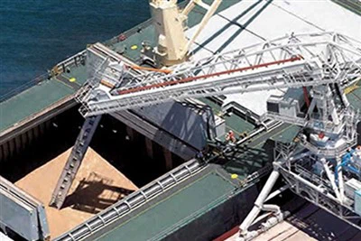 Structure de déchargement de navire de type grattoir enterré